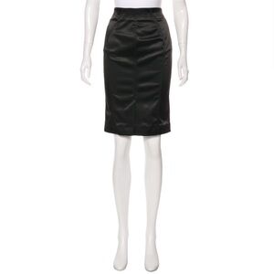 Tom Ford Satin Black Shiny A-Line Knee-Length  Pencil Skirt